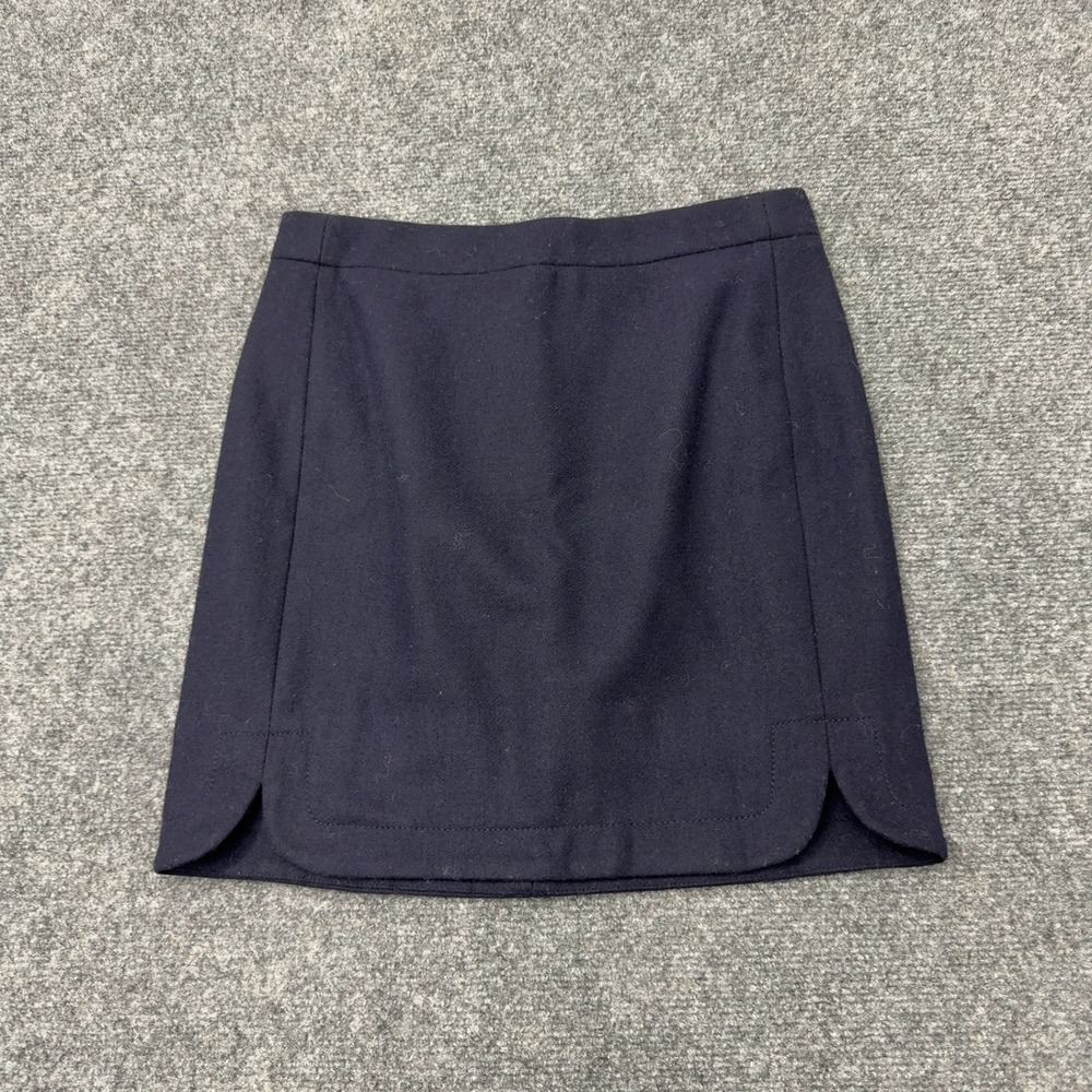 J Crew Skirt Womens 00 Navy Wool Blend Mini Scallop Hem Preppy Classic